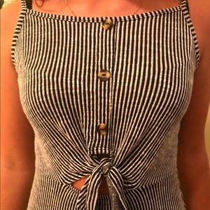 White and black striped tie up dress